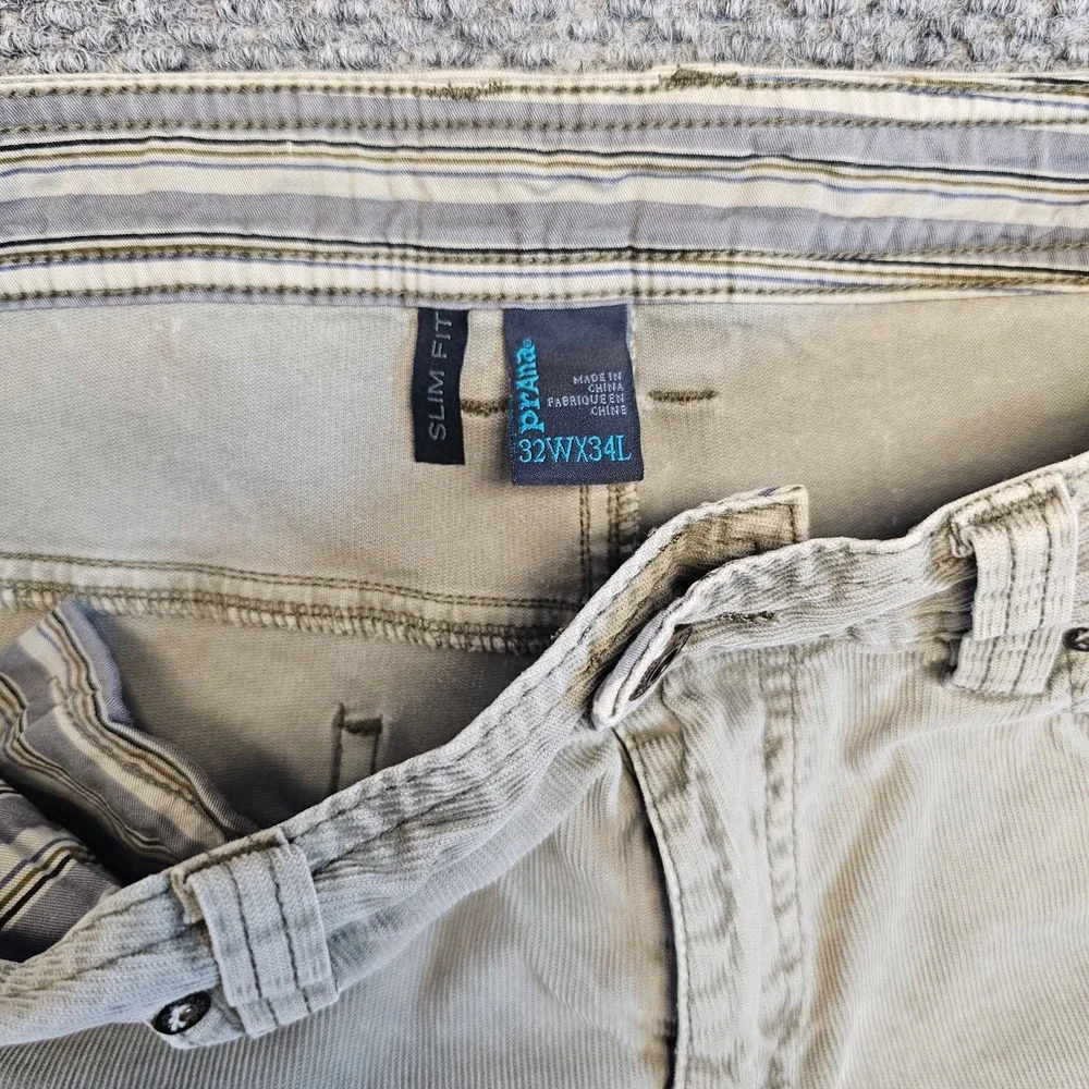 Prana‎ Corduroy Slim Fit Pants Mens 32W x 34L Khaki Casual Outdoor